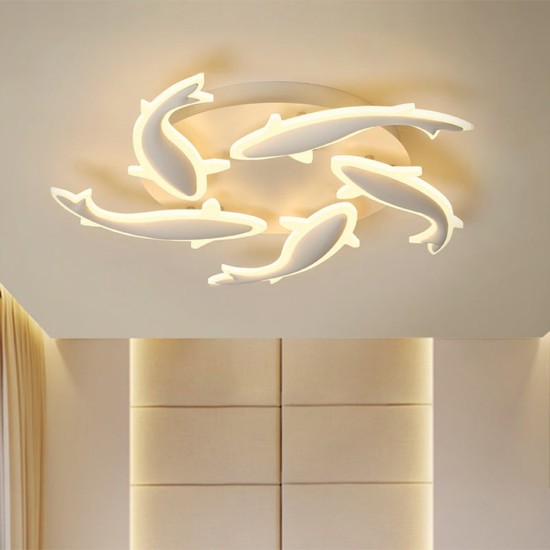 Modern Led Acrylic Fishes Flush Mount Light: Ceiling Fixture With 3/5/9 Lights In