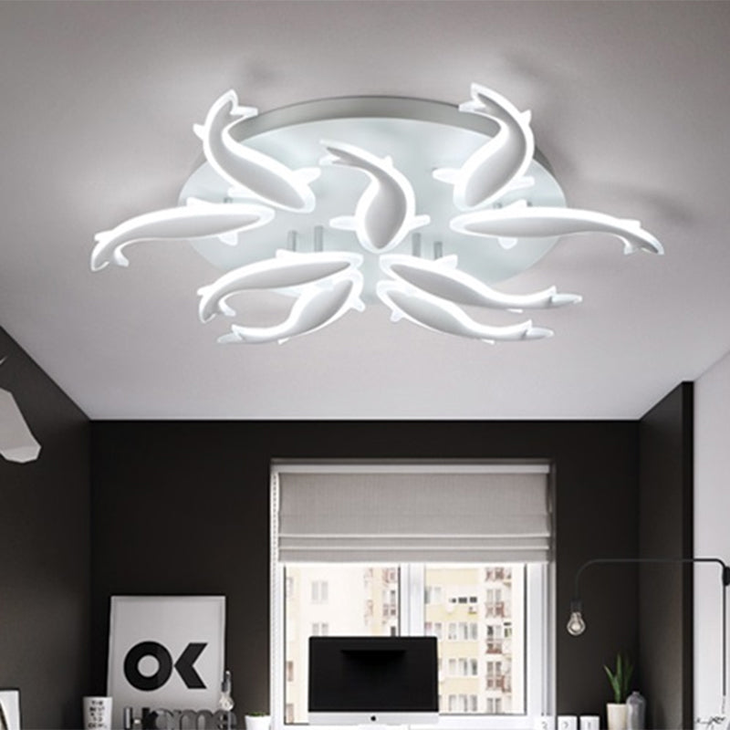 Modern Led Acrylic Fishes Flush Mount Light: Ceiling Fixture With 3/5/9 Lights In