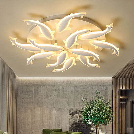 Modern Led Acrylic Fishes Flush Mount Light: Ceiling Fixture With 3/5/9 Lights In