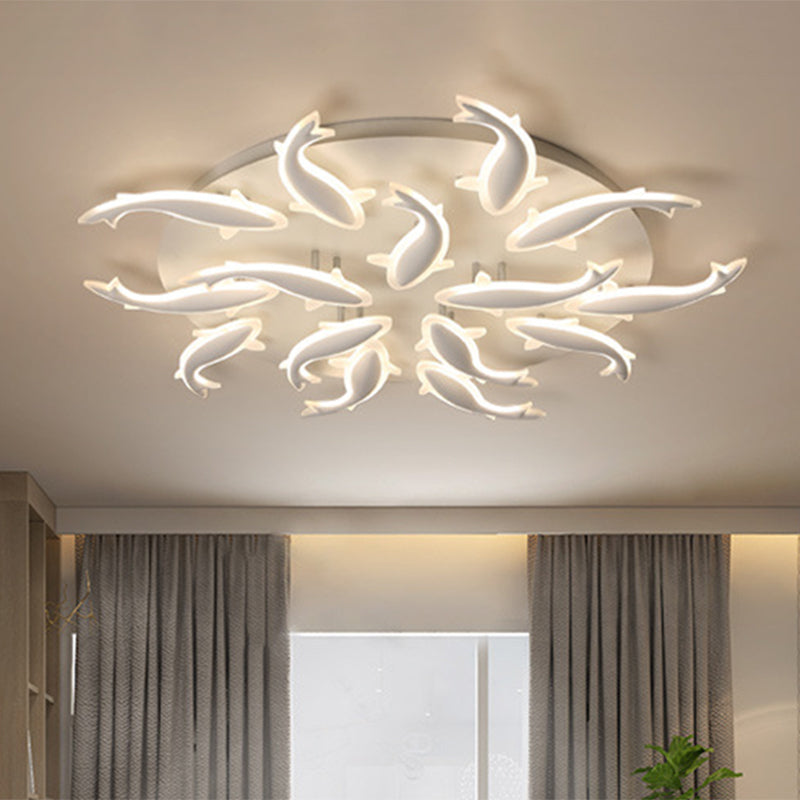 Modern Led Acrylic Fishes Flush Mount Light: Ceiling Fixture With 3/5/9 Lights In
