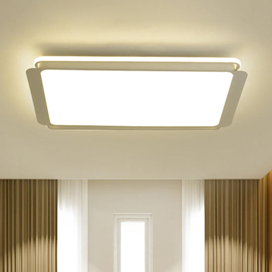 Simple Metal Integrated Led Flush Mount Ceiling Light Fixture - White Rectangular Design For Living