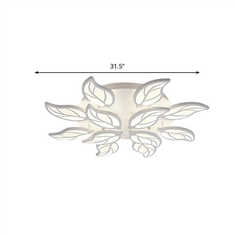 Contemporary Leaf Acrylic Flushmount Light Fixture - Led Ceiling In White/Warm/Natural (6/9/12