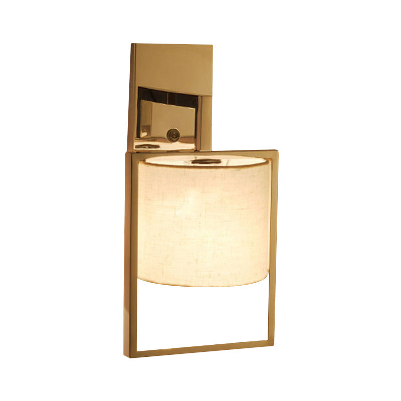 Modern Chrome Cylinder Wall Sconce Light Fabric Shade 1-Light Fixture