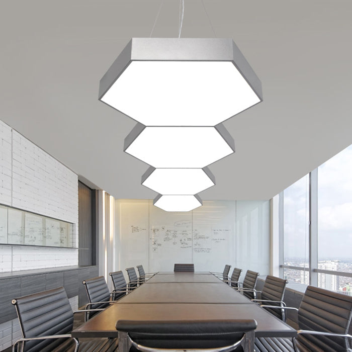 Contemporary Hexagon Pendant Lamp With Led Yellow/Silver/Purple Metal Ceiling Light Multiple Sizes