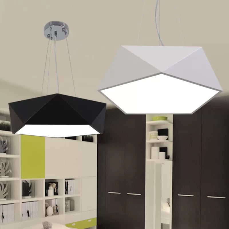 Modern Pentagon Pendant Light With Led - 16.5/20.5/24.5 Wide White/Black/Yellow Ceiling Lamp Acrylic
