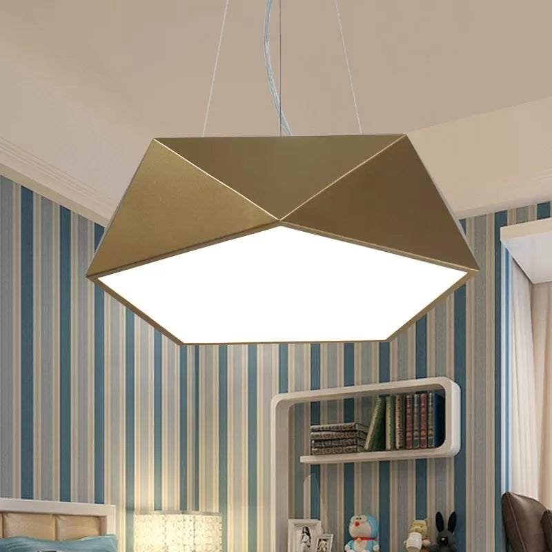 Modern Pentagon Pendant Light With Led - 16.5/20.5/24.5 Wide White/Black/Yellow Ceiling Lamp Acrylic