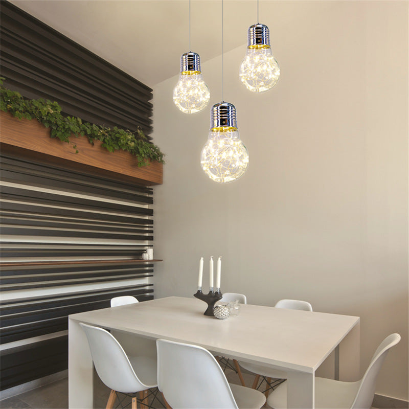 Contemporary Chrome Led Pendant Light With Clear Glass Bulb - White/Warm Light
Or
Clear Hanging In