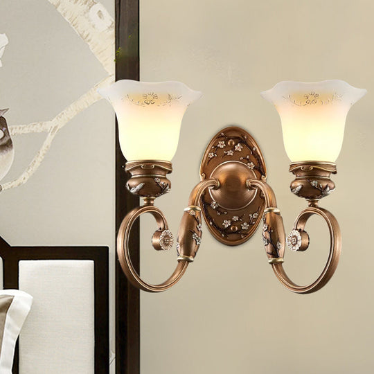 Retro Flower Shade Wall Sconce Lighting: 1/2-Light Brown Glass Mount Lamp 2 /