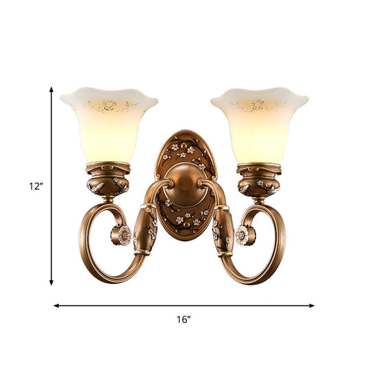 Retro Flower Shade Wall Sconce Lighting: 1/2-Light Brown Glass Mount Lamp