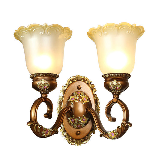 Blossom Shaped Retro-Style Crystal Sconce Wall Light In Brown