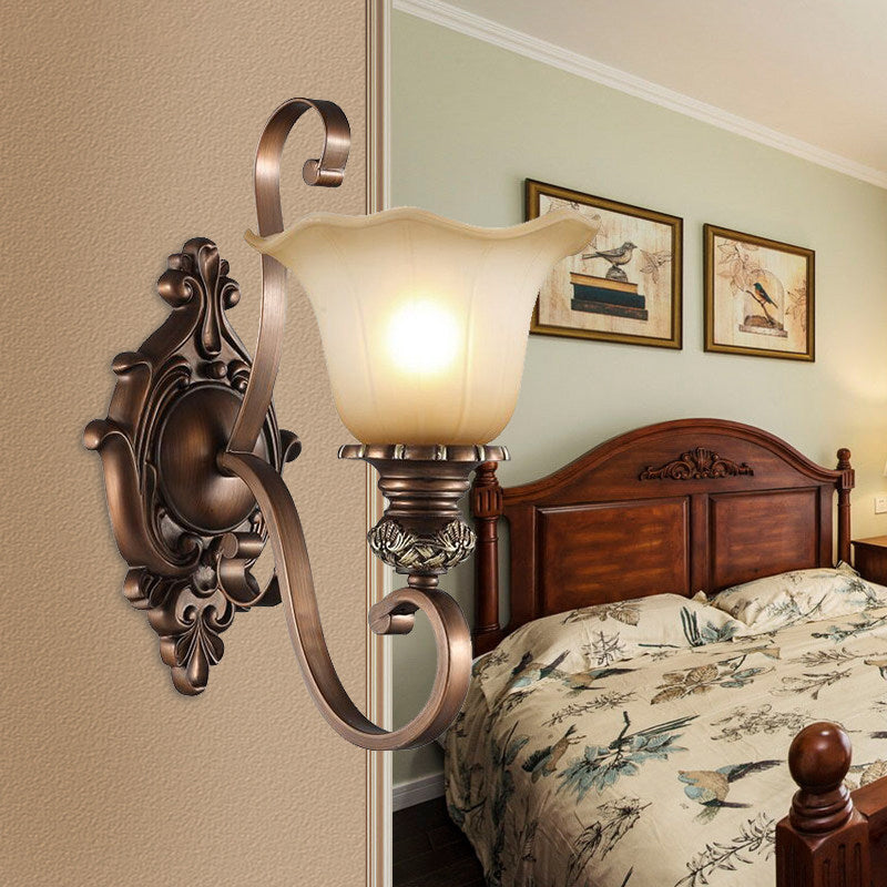 Traditional Crystal Wall Sconce With Floral Shade For Corridors - Coffee