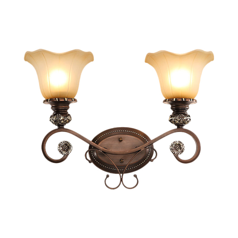 Traditional Crystal Wall Sconce With Floral Shade For Corridors - Coffee