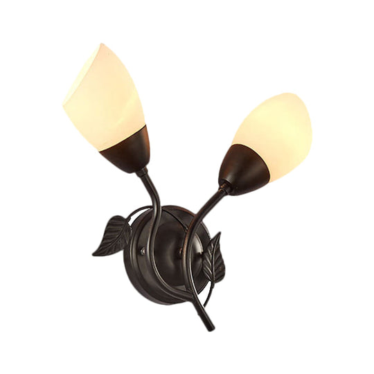 Vintage Faceted Glass Flaring Bedside Sconce Light Fixture - Black Wall Mount 2-Bulb Illumination