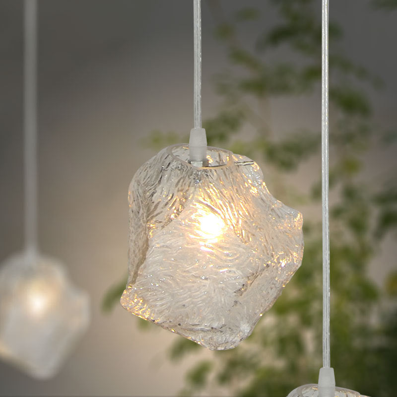 Contemporary Rock Clear Glass Cluster Pendant Light With Led White Lights - 5/6/8 Options