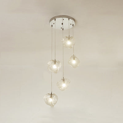 Contemporary Clear Glass Pendant Light With Led Available In 5/6/8 Lights Round/Linear Canopy 5 /