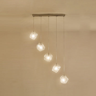 Contemporary Clear Glass Pendant Light With Led Available In 5/6/8 Lights Round/Linear Canopy 5 /