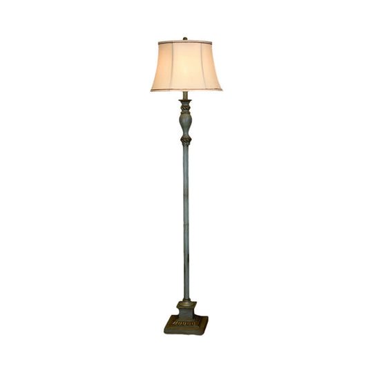 Retro Square Pedestal Floor Lamp In Pewter With Fabric Shade - Stylish 1 Bulb Resin Lighting