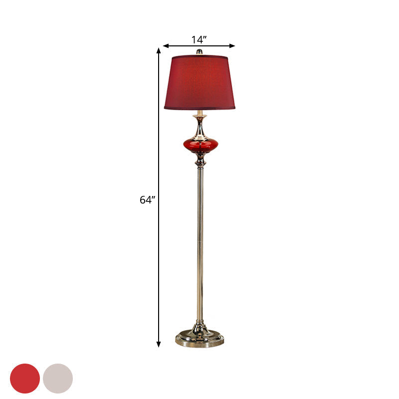 Traditional Style Conical Shade Floor Lamp White/Red Fabric 1 Head For Guest Room