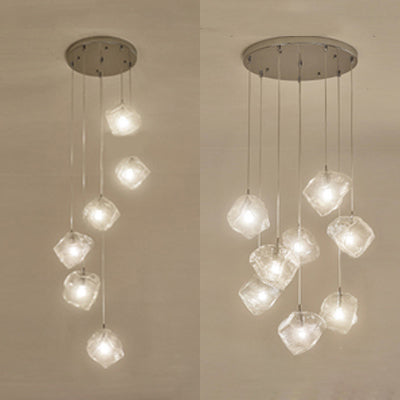 Contemporary Rock Clear Glass Cluster Pendant Light With Led White Lights - 5/6/8 Options