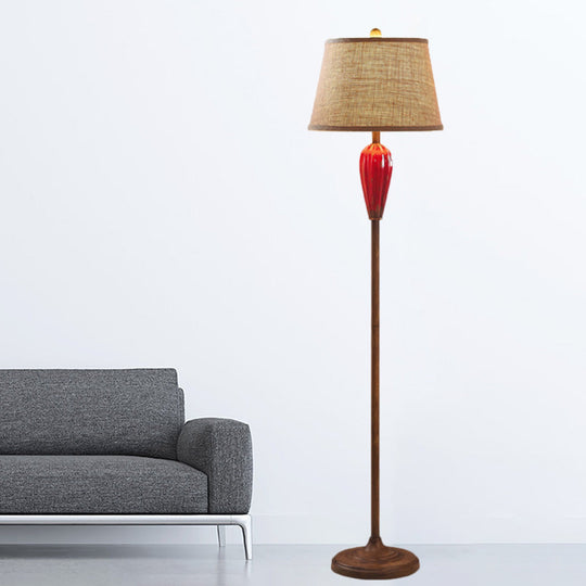 Retro Porcelain Urn Shape Floor Lamp With Fabric Shade - Red/Blue