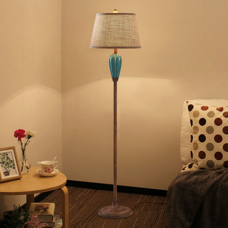 Retro Porcelain Urn Shape Floor Lamp With Fabric Shade - Red/Blue
