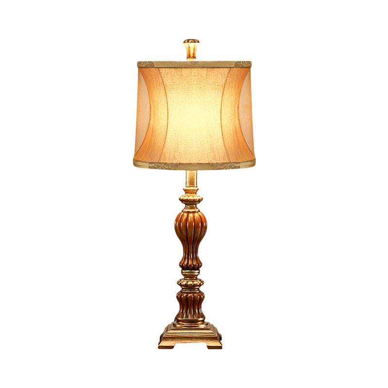 Céline - Retro Drum Design Living Room Night Table Lamp Style Fabric 1-Bulb Brown Desk Light With