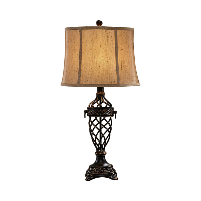 Sofia - Vintage White/Black 1 Bulb Table Light Resin Open Urn Base Night Lamp With Fabric Shade