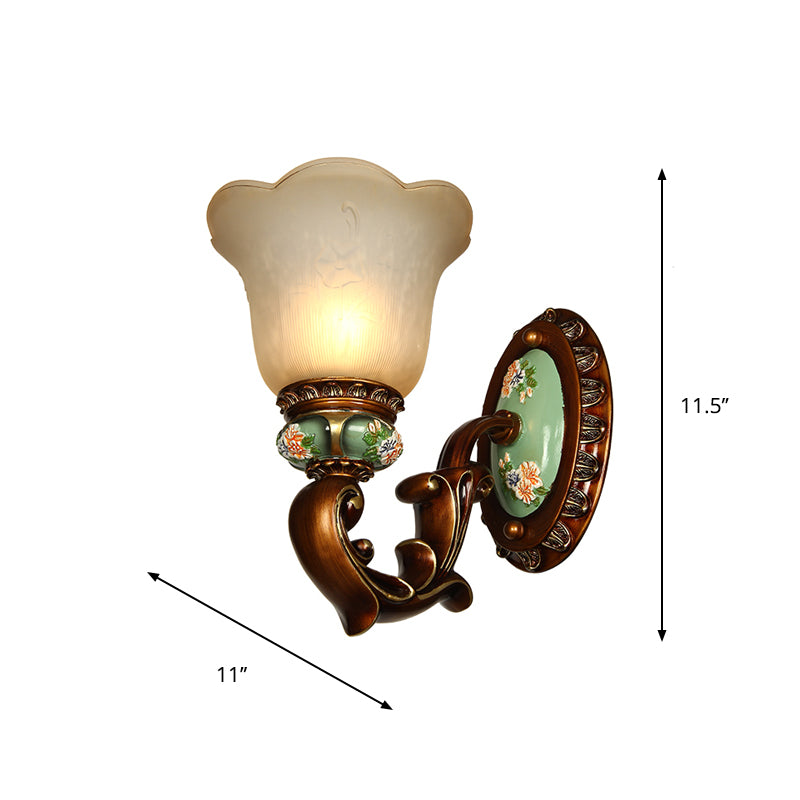 Opal Glass Floral Sconce Light Fixture - Traditional Brown Wall Mounted Lighting For Corridors