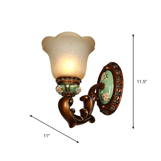 Opal Glass Floral Sconce Light Fixture - Traditional Brown Wall Mounted Lighting For Corridors