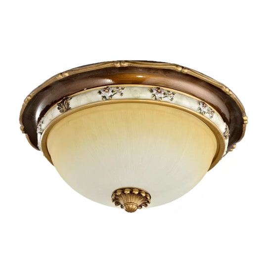Traditional Style Bedroom Flushmount Ceiling Light - Dome Shape Faceted Glass Brown Finish 3 Heads