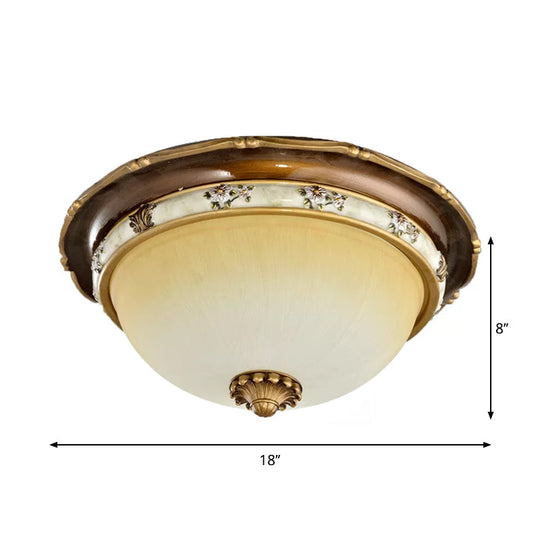 Traditional Style Bedroom Flushmount Ceiling Light - Dome Shape Faceted Glass Brown Finish 3 Heads