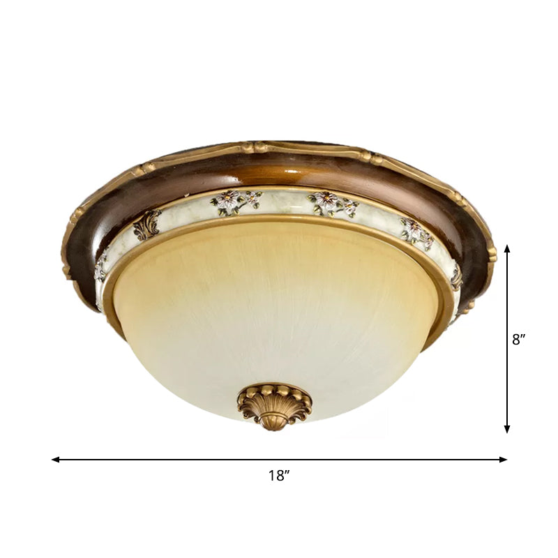 Traditional Style Bedroom Flushmount Ceiling Light - Dome Shape Faceted Glass Brown Finish 3 Heads