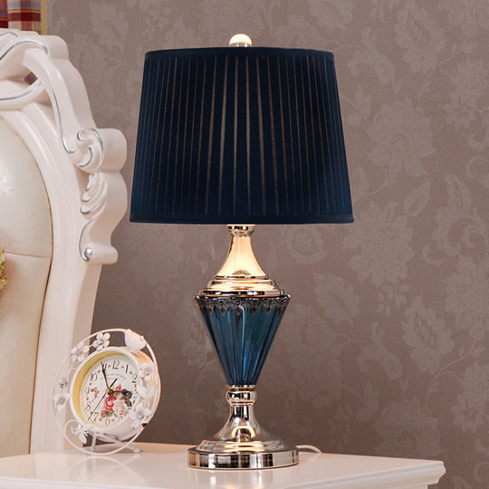 Rolande - Vintage Black Barrel Shade Night Table Lamp Style Pleated Fabric 1 Bulb Bedroom Desk Light