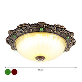 Vintage Flush Mount Light: Dome Shaped Ceiling Lighting 2/3 Bulbs Green/Red 12/16/19.5