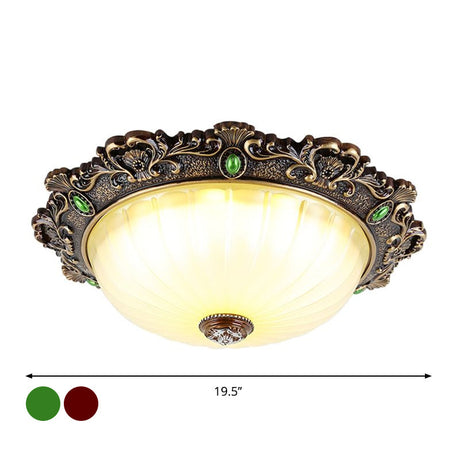 Vintage Flush Mount Light: Dome Shaped Ceiling Lighting 2/3 Bulbs Green/Red 12/16/19.5