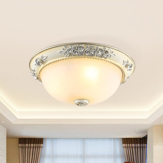 Traditional Style Flush Mount Light Dome Shaped Glass White Close To Ceiling Lamp - 2/3 Lights
