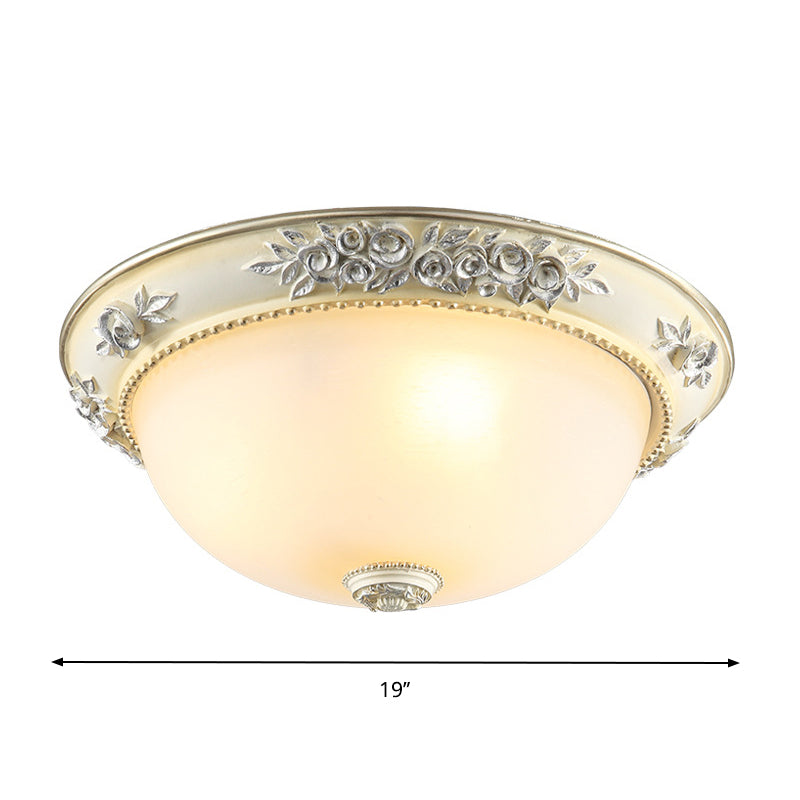 Traditional Style Flush Mount Light Dome Shaped Glass White Close To Ceiling Lamp - 2/3 Lights