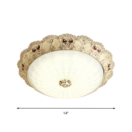 Gold Retro Led Glass Flushmount Ceiling Light Sizes: 14’/16’/19.5