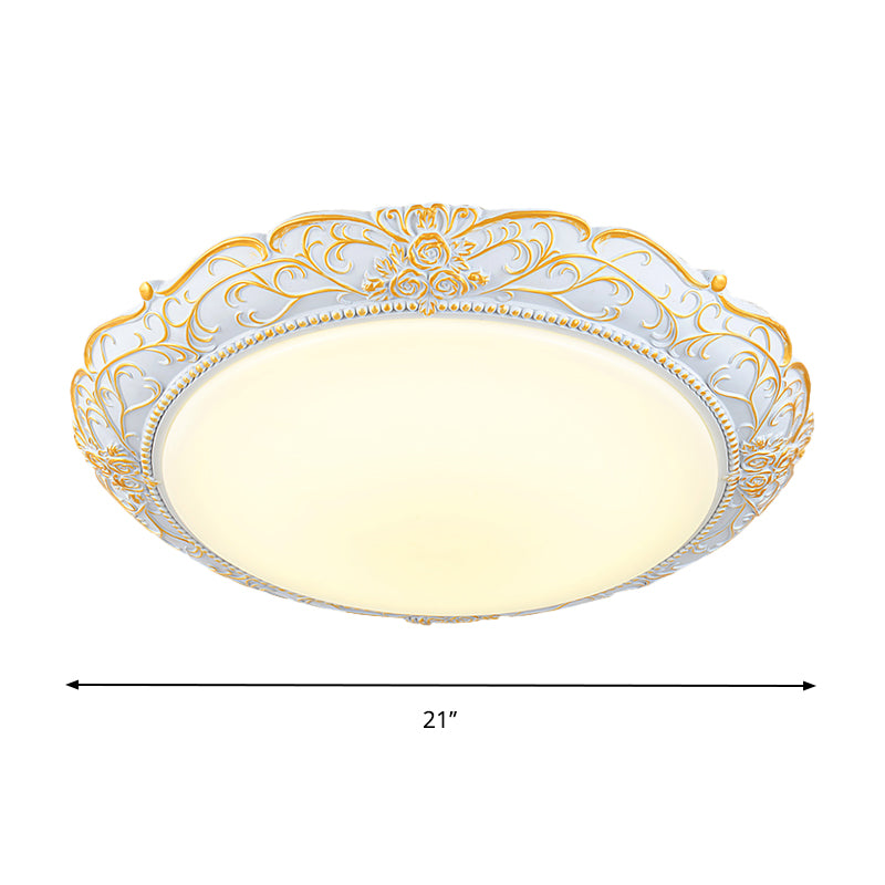 Rounded Cream Glass Led Ceiling Lamp - Traditional Bedroom Lighting In White-Gold