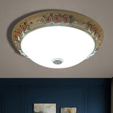 Floral Accent Led Vintage Flush-Mount Ceiling Light Fixture - White Glass 12’/16’/19.5’ Wide