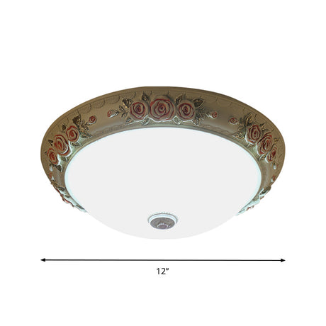 Floral Accent Led Vintage Flush-Mount Ceiling Light Fixture - White Glass 12/16/19.5 Wide