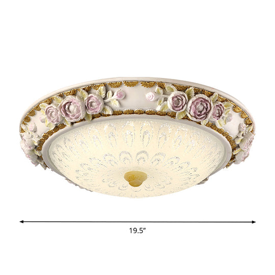 Led Dome Ceiling Lamp With Blossom Accent - White Milky Glass Flush Mount Sizes: 12’ 16’ 19.5
