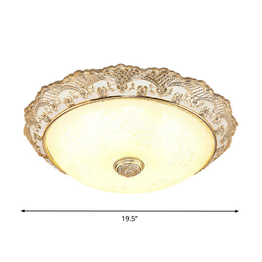 Gold Led Flush Mount Ceiling Light With Traditional Cream Glass Dome Design – Perfect For Bedroom