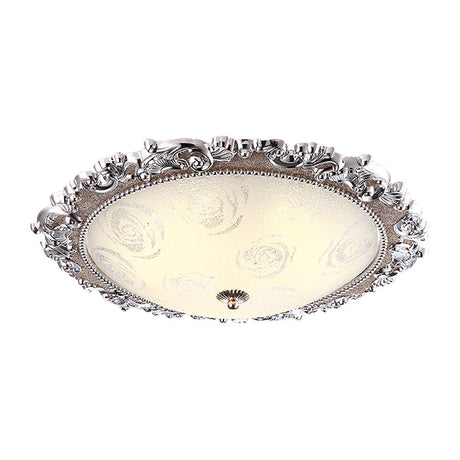 Vintage Silver Flushmount Ceiling Lamp With Frosted Glass And Led Bulbs