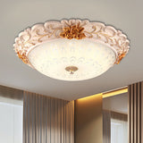 12/16/19.5 Led Flush Mount Lighting With Opal Blown Glass Shade - White-Gold Retro Ceiling Lamp