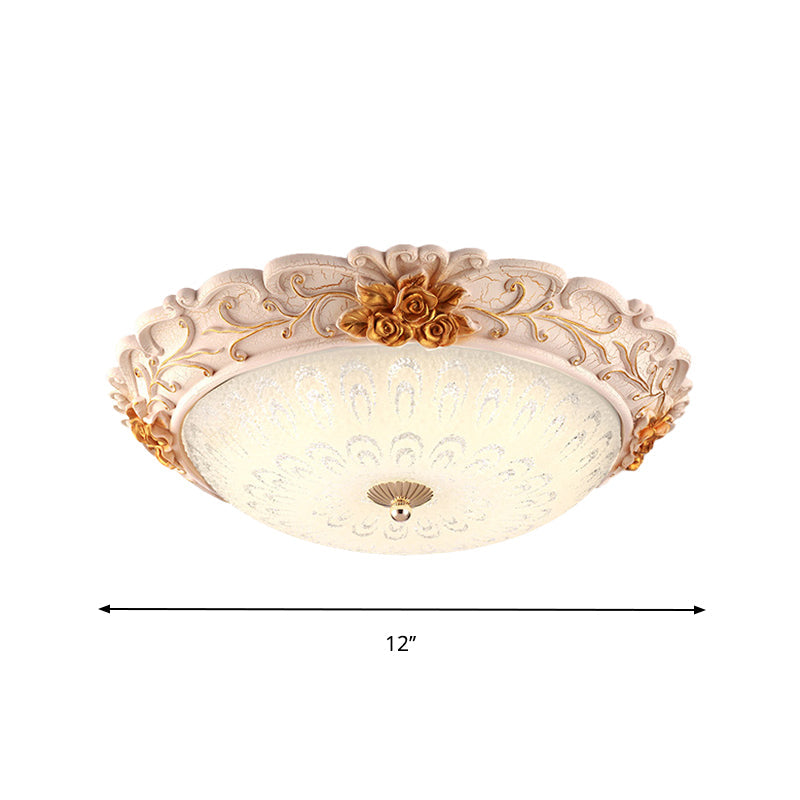 12/16/19.5 Led Flush Mount Lighting With Opal Blown Glass Shade - White-Gold Retro Ceiling Lamp