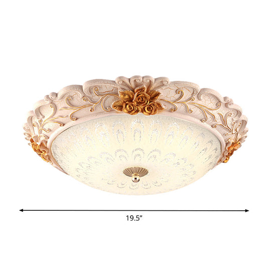 12’/16’/19.5’ Led Flush Mount Lighting With Opal Blown Glass Shade - White - Gold Retro Ceiling Lamp