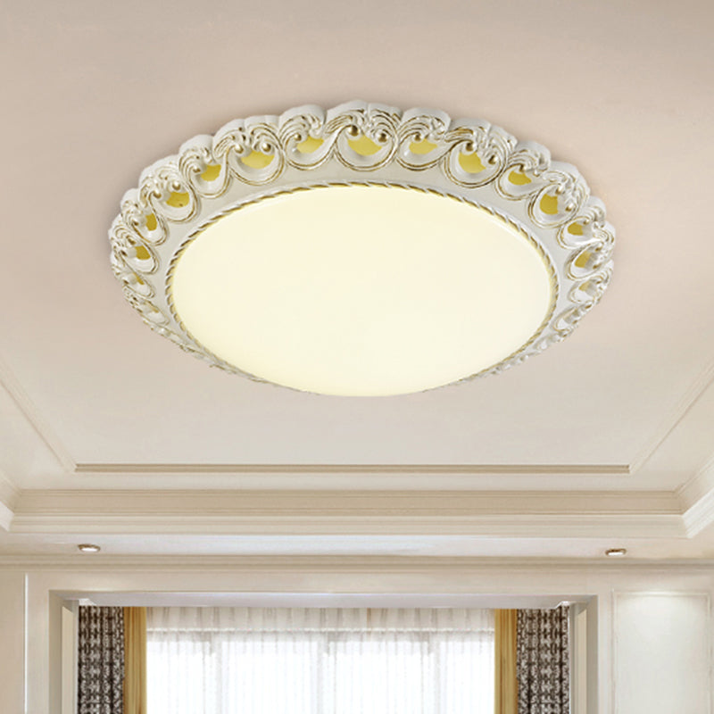 Traditional Style White-Gold Flushmount Led Bedroom Ceiling Light With Opal Glass Fixture