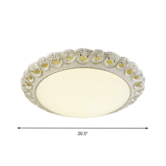 Traditional Style White-Gold Flushmount Led Bedroom Ceiling Light With Opal Glass Fixture