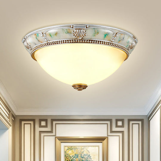 Ivory Glass Flushmount Traditional Corridor Light - 1 Head Silver Dome 11/15/19 Diameter / 11